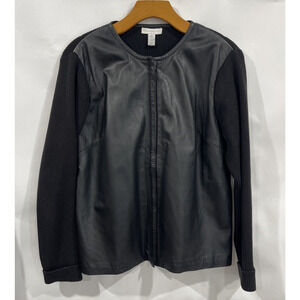 Charter Club Leather Knit Sweater Zip Jacket Size M Black City Elegant Classic